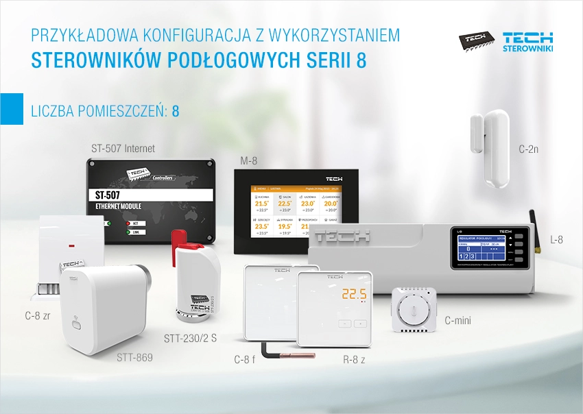 Przykładowa konfiguracja z wykorzystaniem sterownik&oacute;w podłogowych serii 8